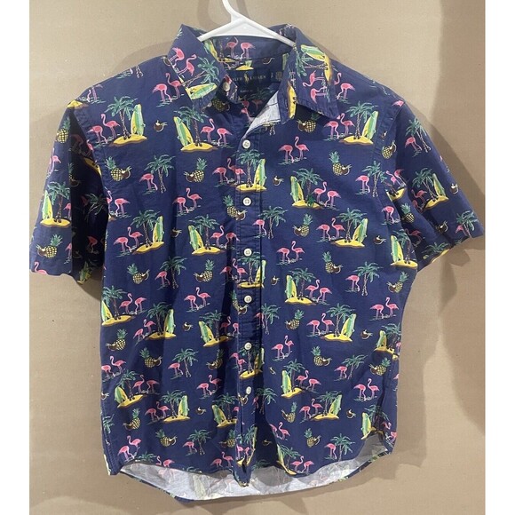 Polo Ralph Lauren Shirt Mens S Classic Fit Button Down Tropical Flamingo Hawaii - Picture 1 of 3